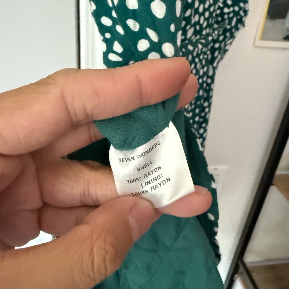 SEVEN WONDERS green white dot cheetah leopard animal ruffle wrap mini dress - Picture 8 of 8